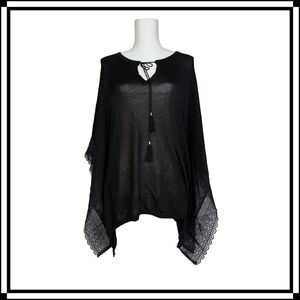 Like New! WHBM Lightweight Black Poncho with Lace Trim, size Med